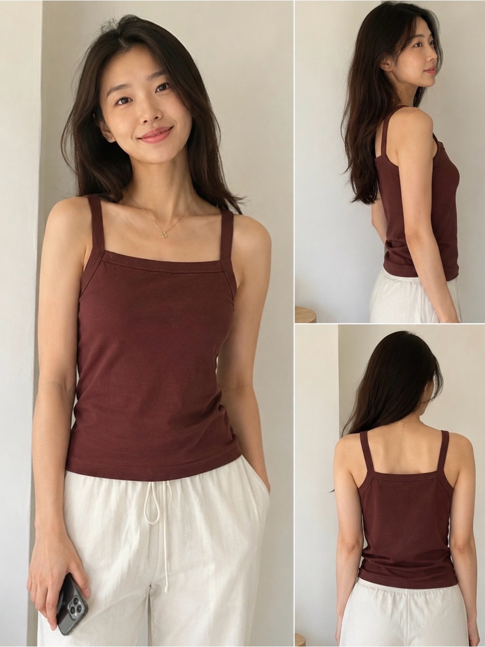 🌸 Anthropologie Maeve Brown Square Neck Tank Top S 2 4 Cotton Stretch Y2K